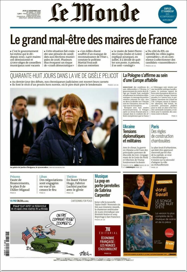 Portada de Le Monde (France)