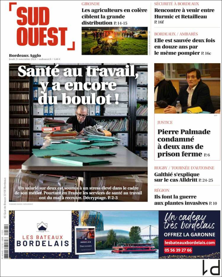 Portada de Sud Ouest (Francia)