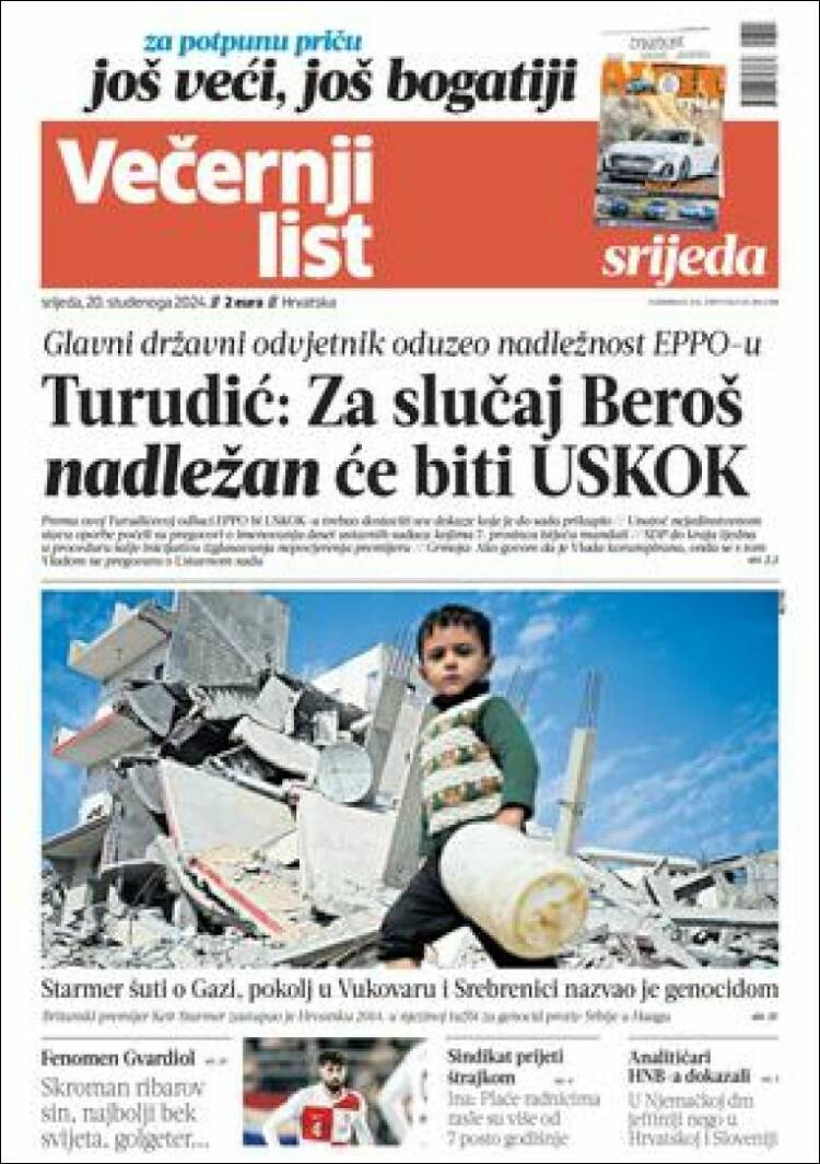 Portada de Večernji (Croacia)