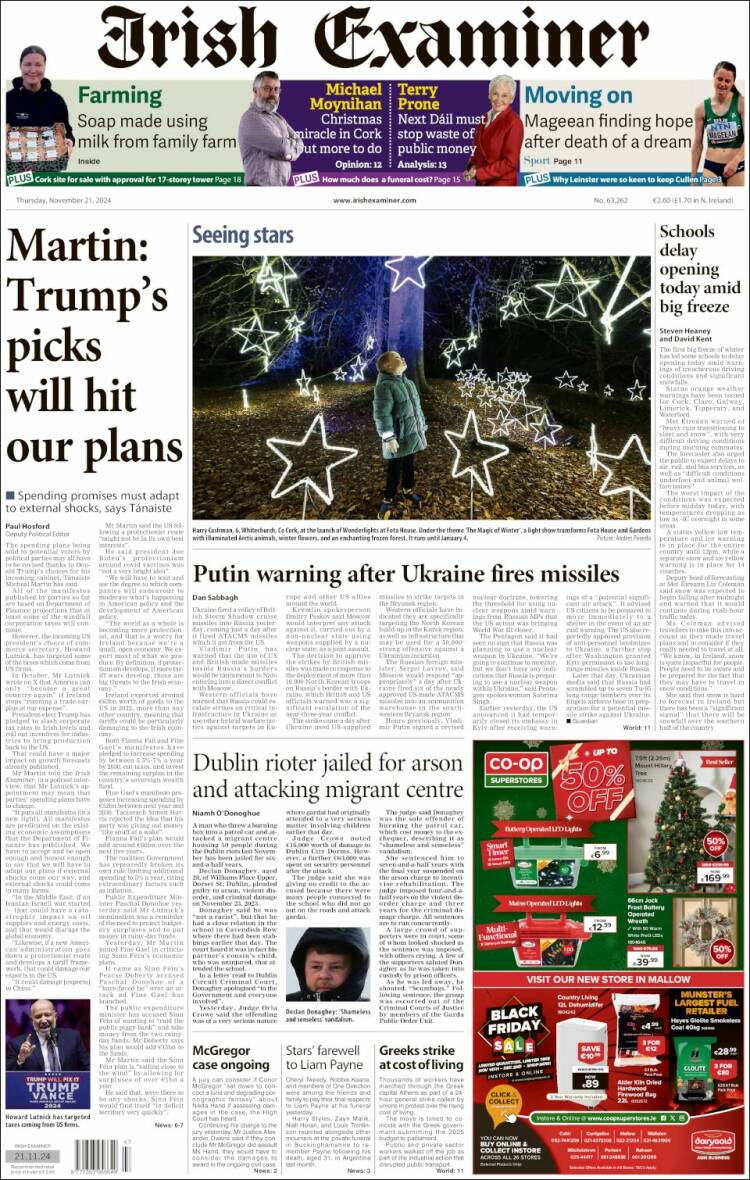 Portada de Irish Examiner (Irlanda)