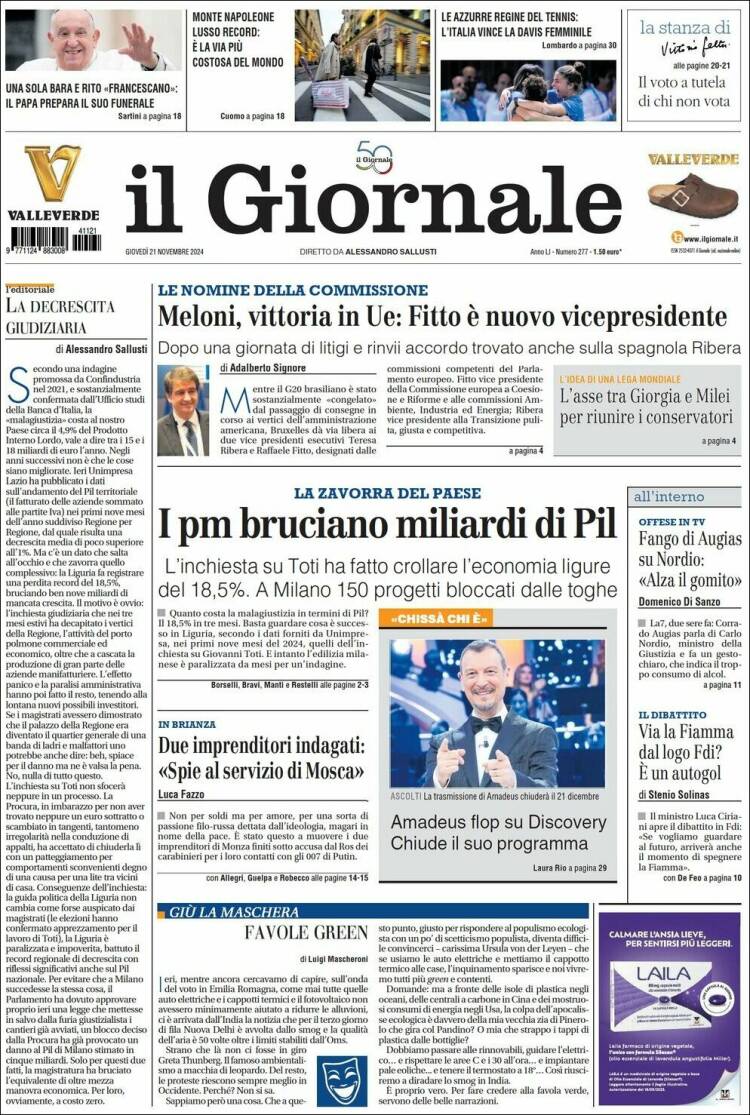 Portada de il Giornale (Italie)