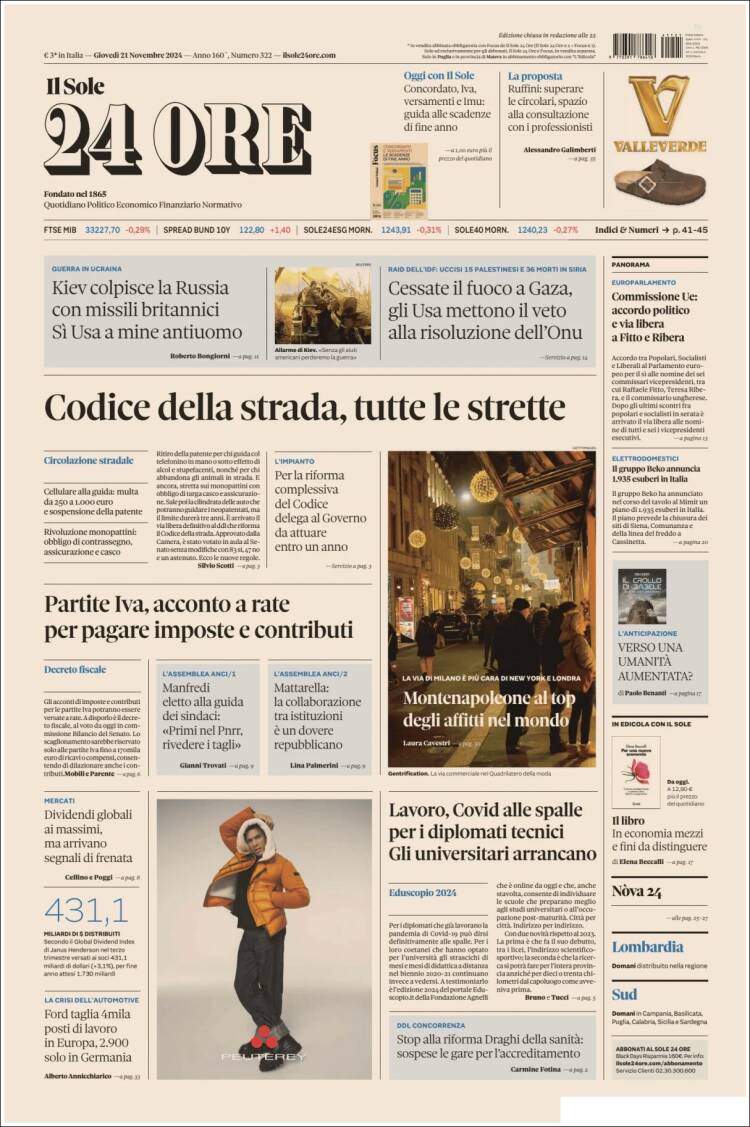 Portada de Il Sole 24 ORE (Italie)