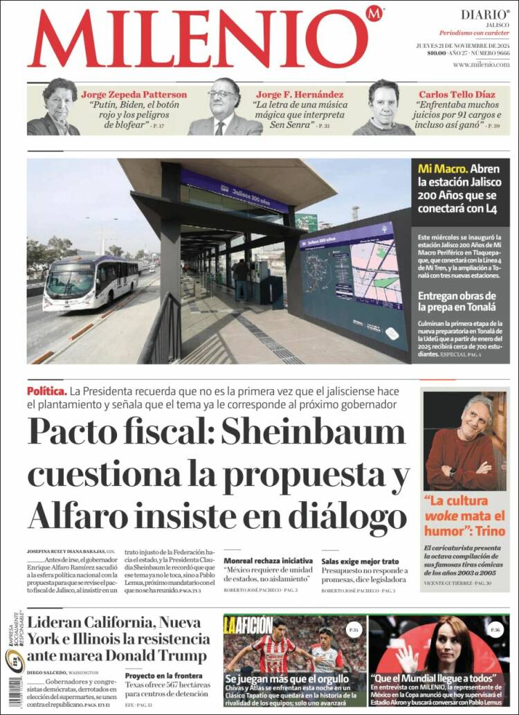 Portada de Milenio - Jalisco (México)