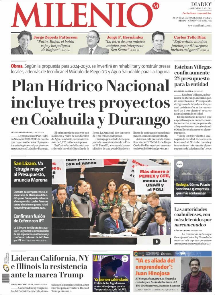 Portada de Milenio - Laguna (México)