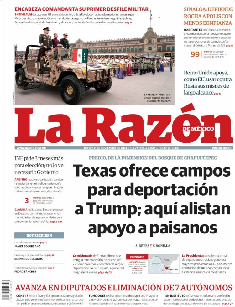 Portada de La Razón (Mexico)