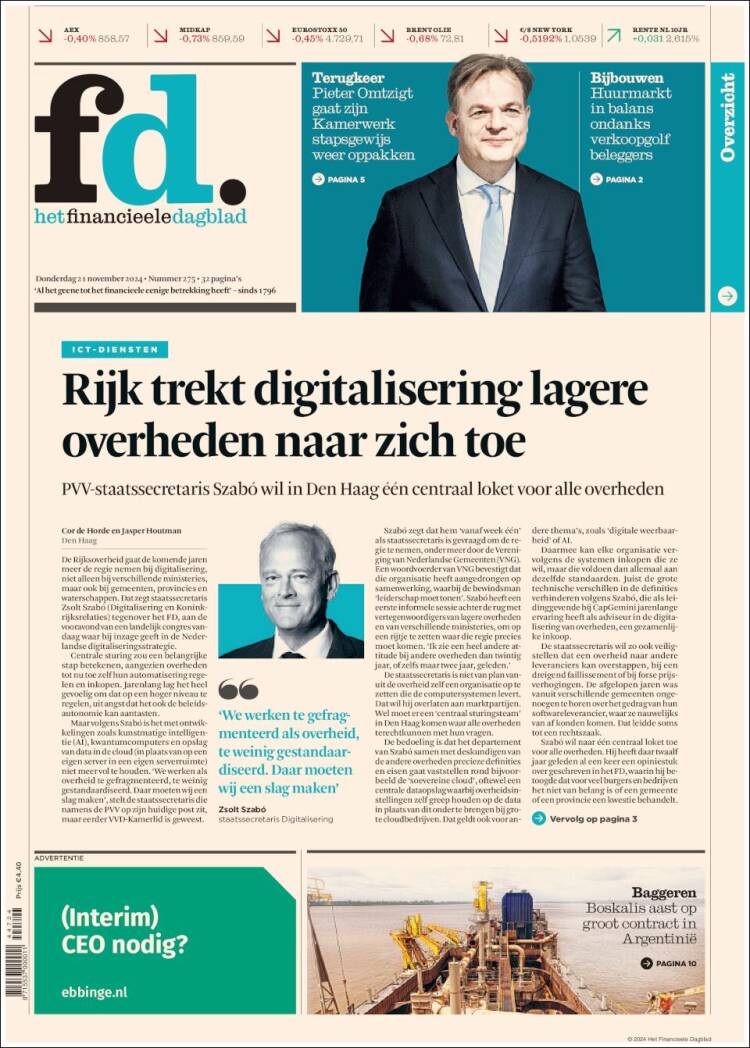 Portada de Het Financieele Dagblad (Pa&iacute;ses Bajos)