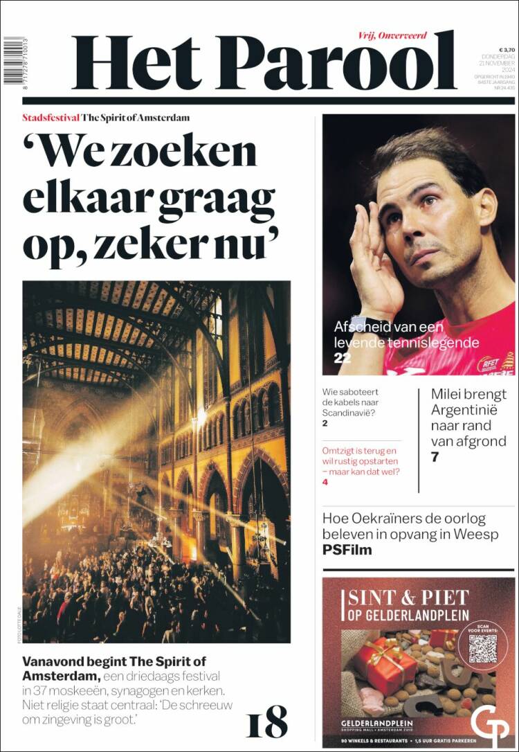 Portada de Het Parool (Pa&iacute;ses Bajos)
