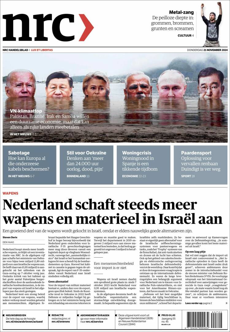 Portada de NRC Handelsblad (Países Bajos)