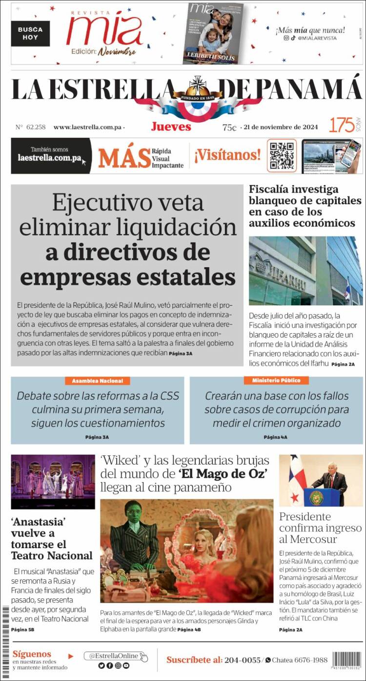 Portada de La Estrella de Panamá (Panam&aacute;)