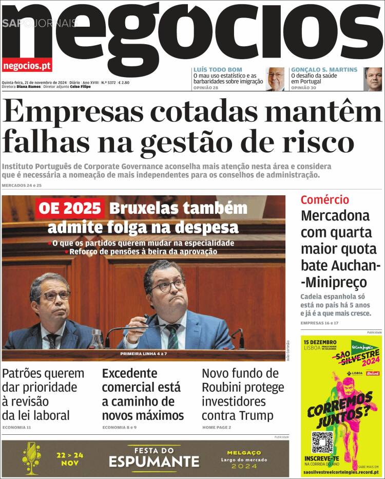 Portada de Jornal de Negócios (Portugal)