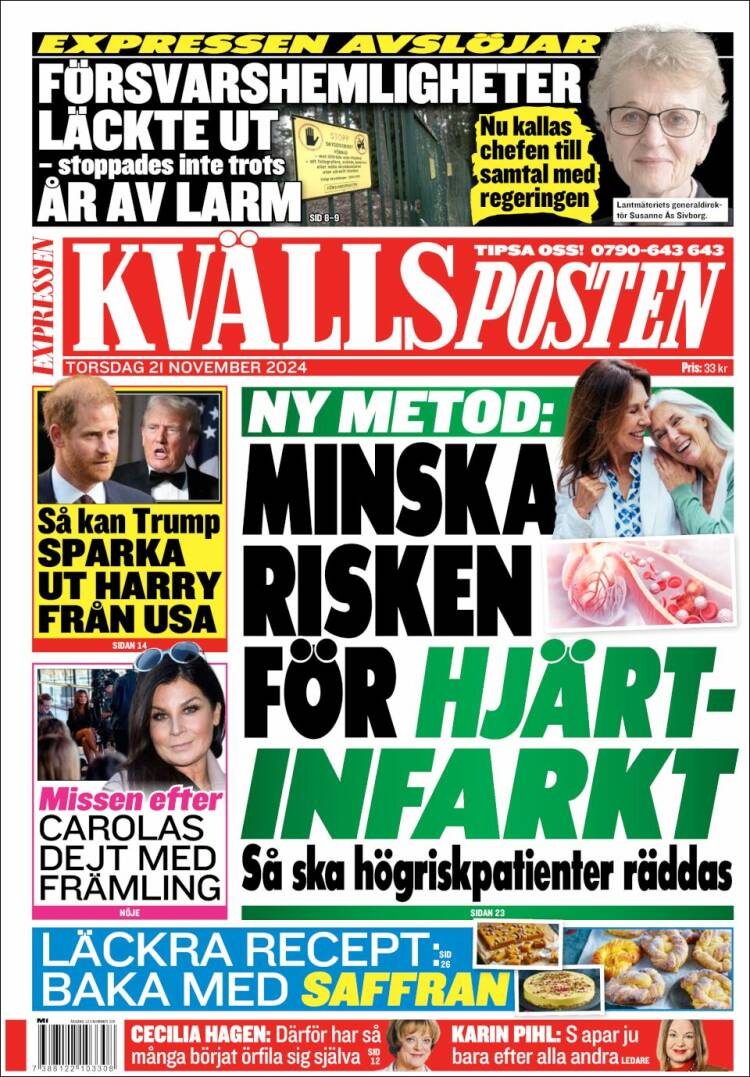 Portada de Kvällsposten (Suecia)