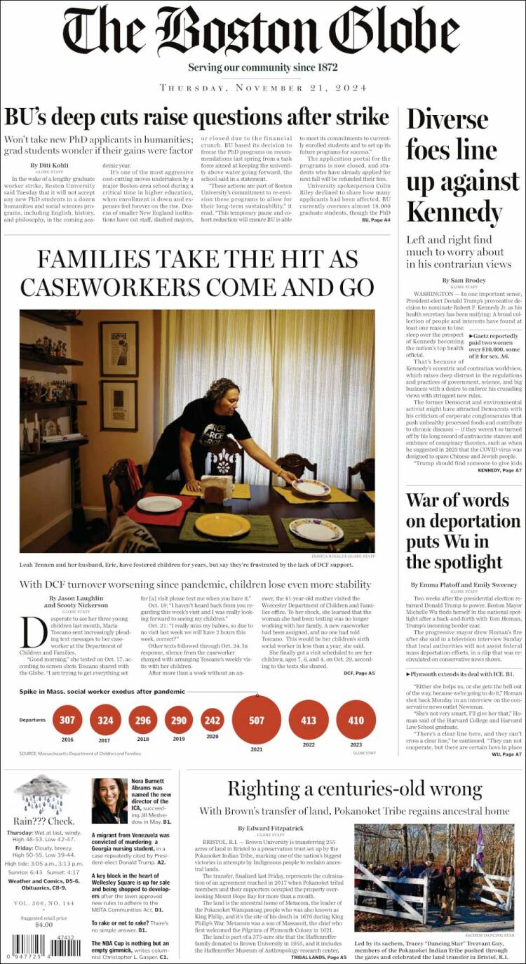 Portada de Boston Globe (USA)