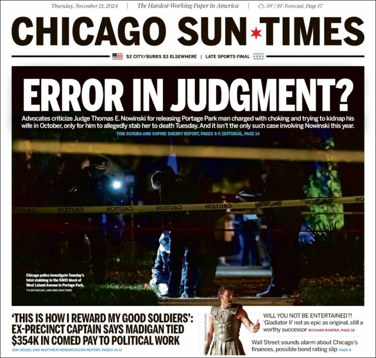 Portada de Chicago Sun-Times (USA)