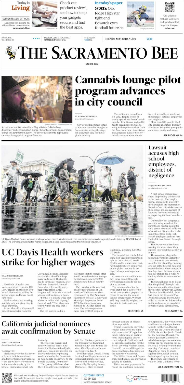 Portada de The Sacramento Bee (USA)