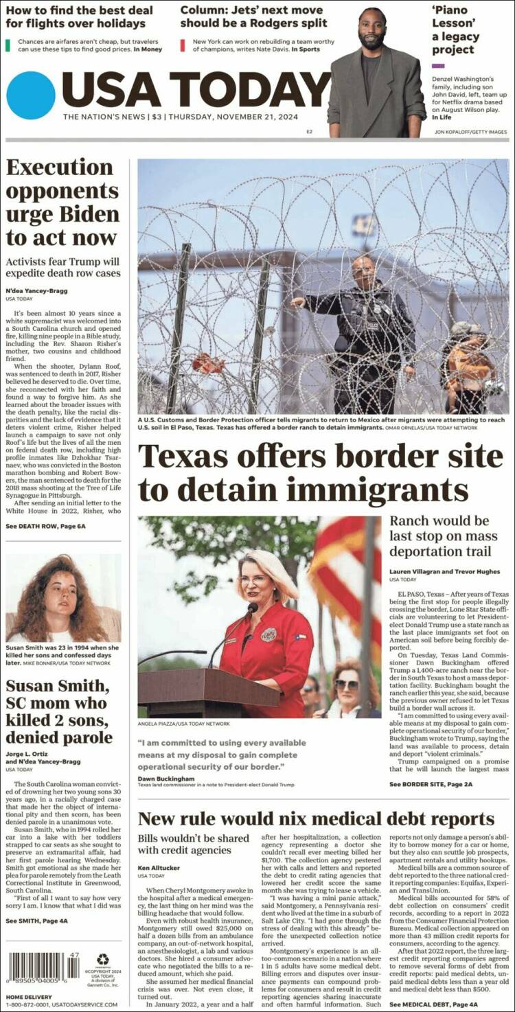 Portada de USA Today (USA)