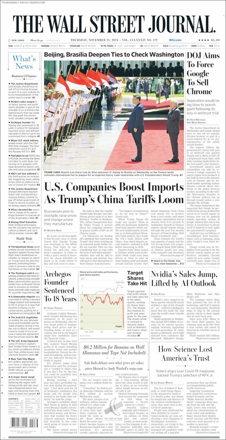 Portada de Wall Street Journal (USA)