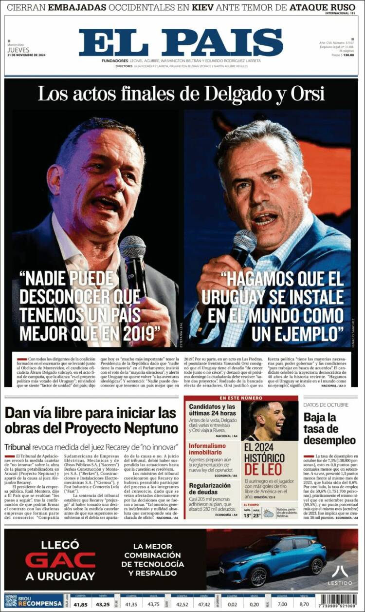 Portada de El País (Uruguay)