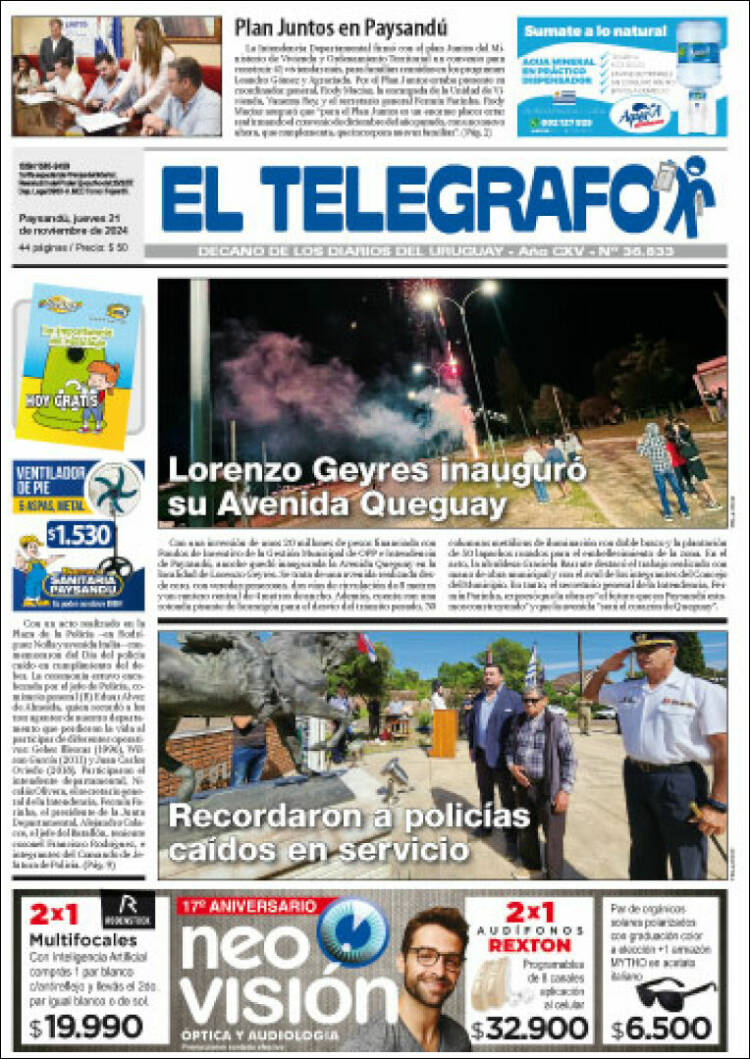 Portada de El Telégrafo (Uruguay)