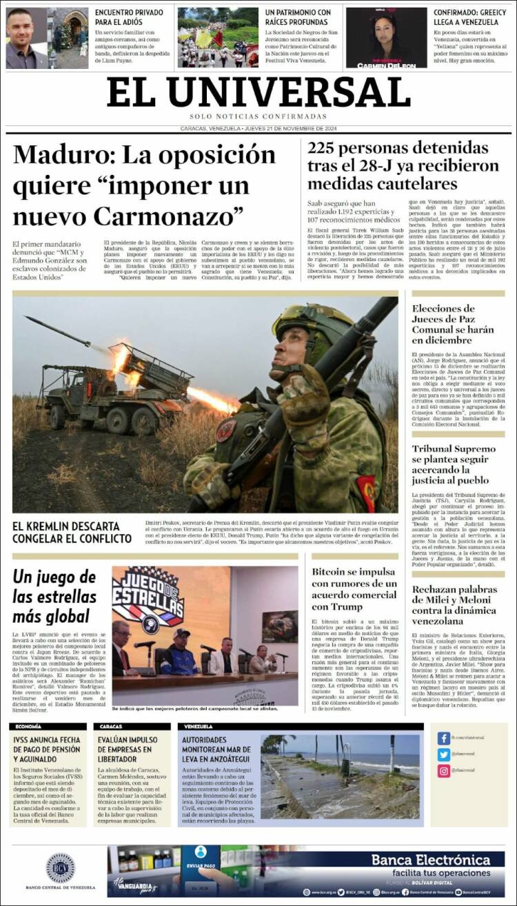 Portada de Universal (Venezuela)