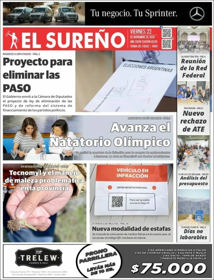 Portada de Diario El Sureño (Argentina)