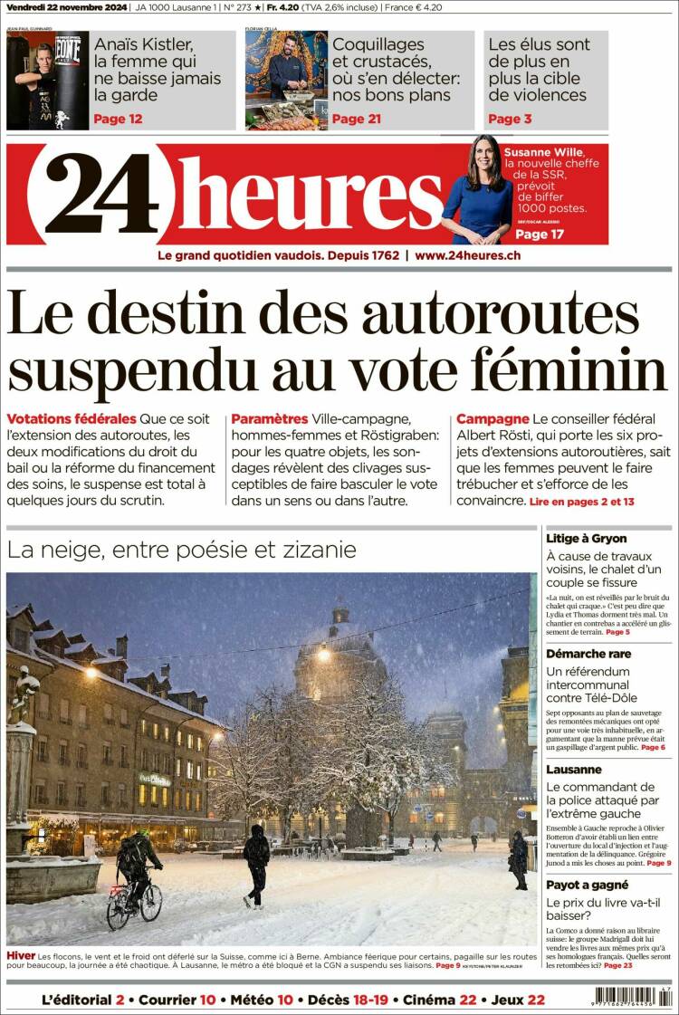 Portada de 24 Heures (Suiza)