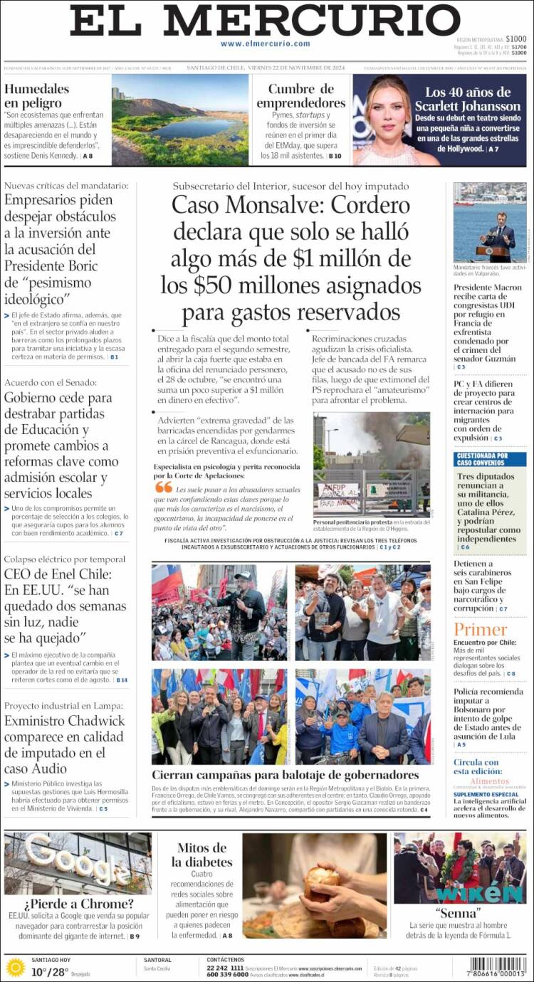 Portada de El Mercurio (Chile)