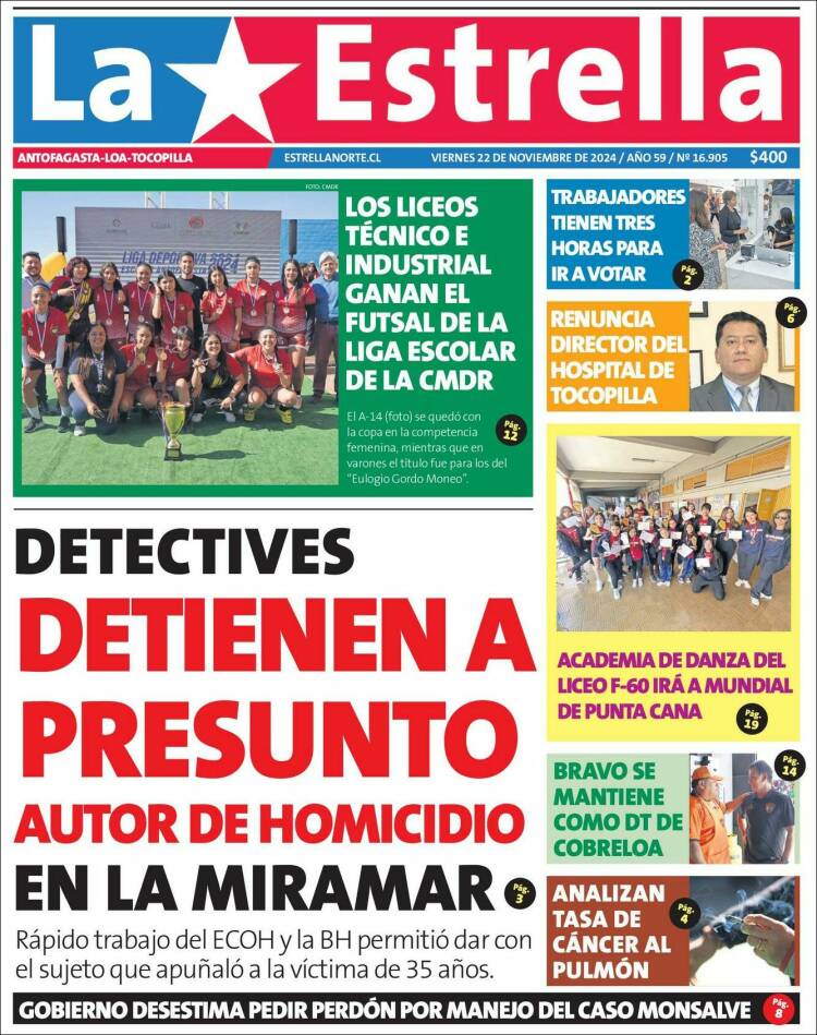 Portada de La Estrella de Loa (Chile)