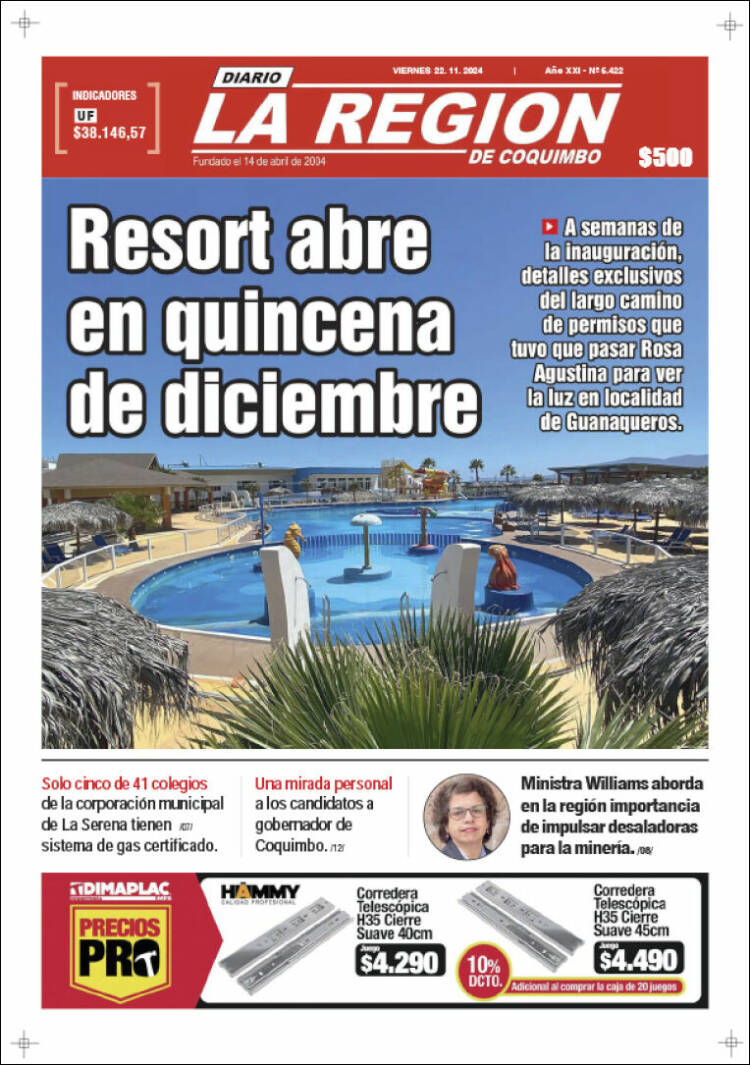 Portada de Diario La Región de Coquimbo (Chile)