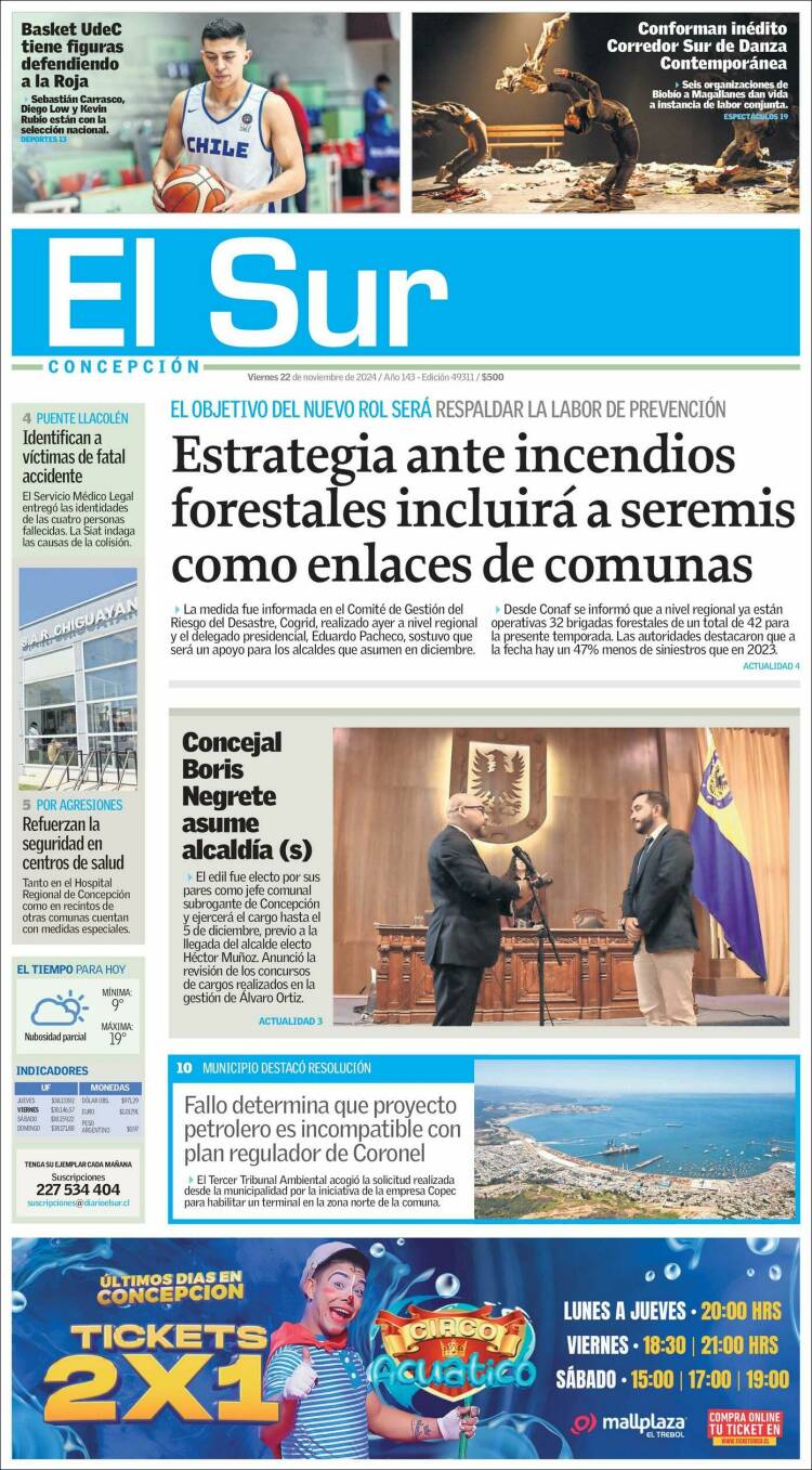 Portada de El Sur (Chile)