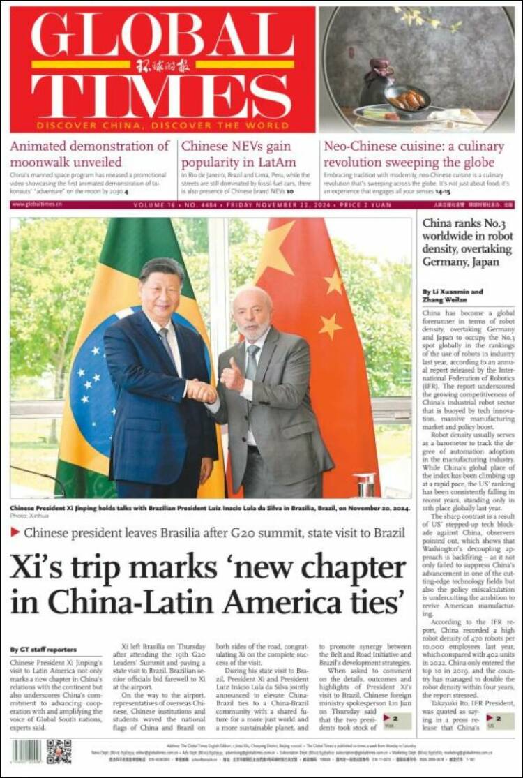 Portada de The Global Times (China)