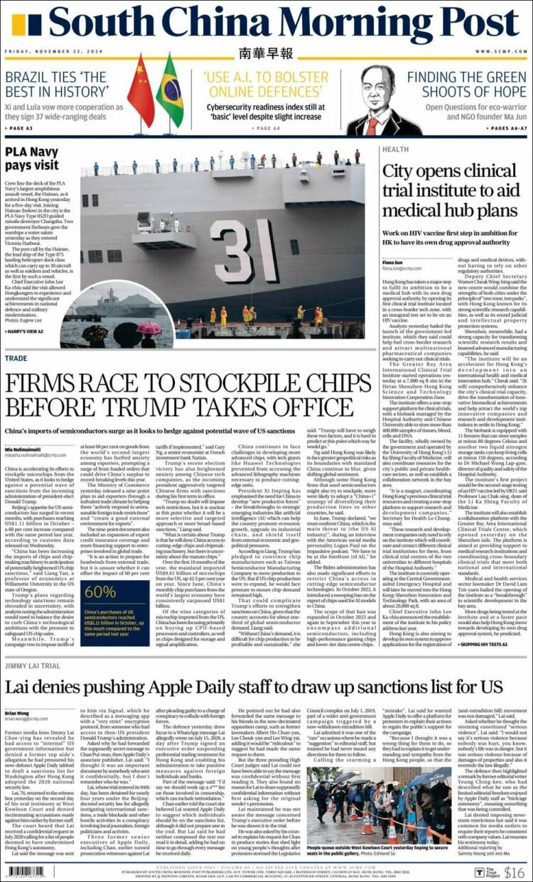 Portada de South China Morning Post (China)