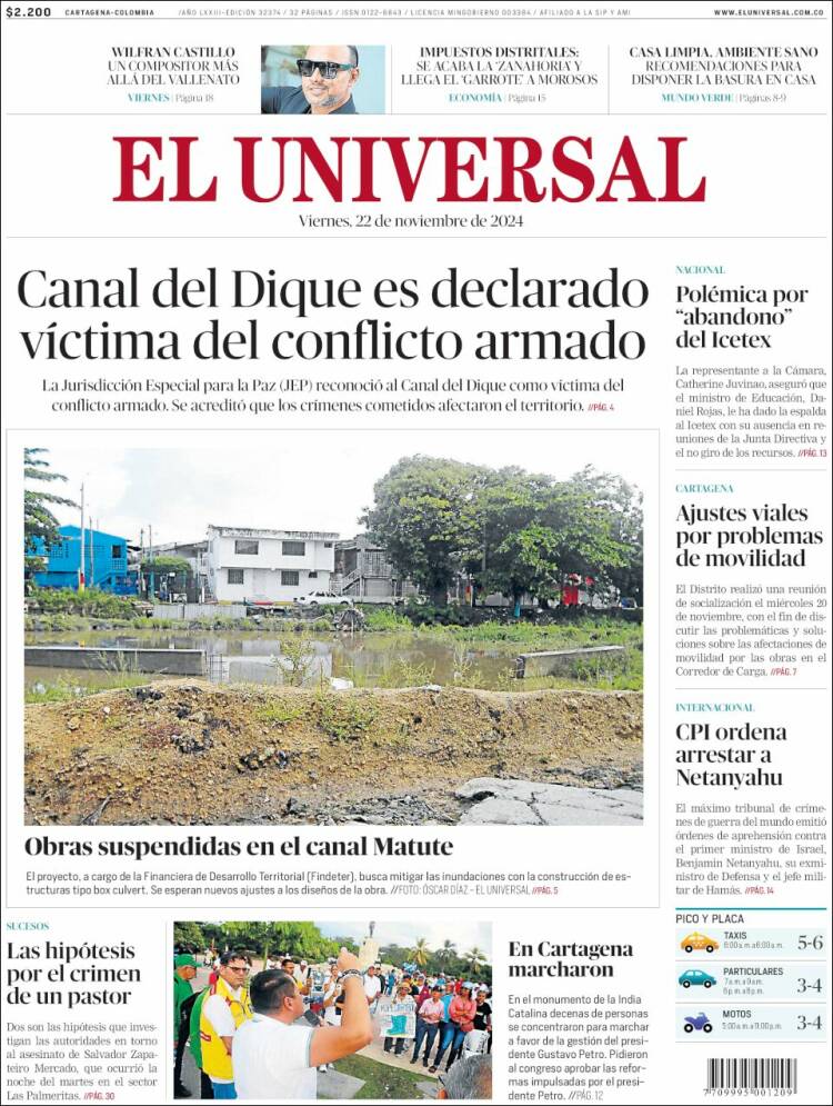 Portada de El Universal (Colombia)