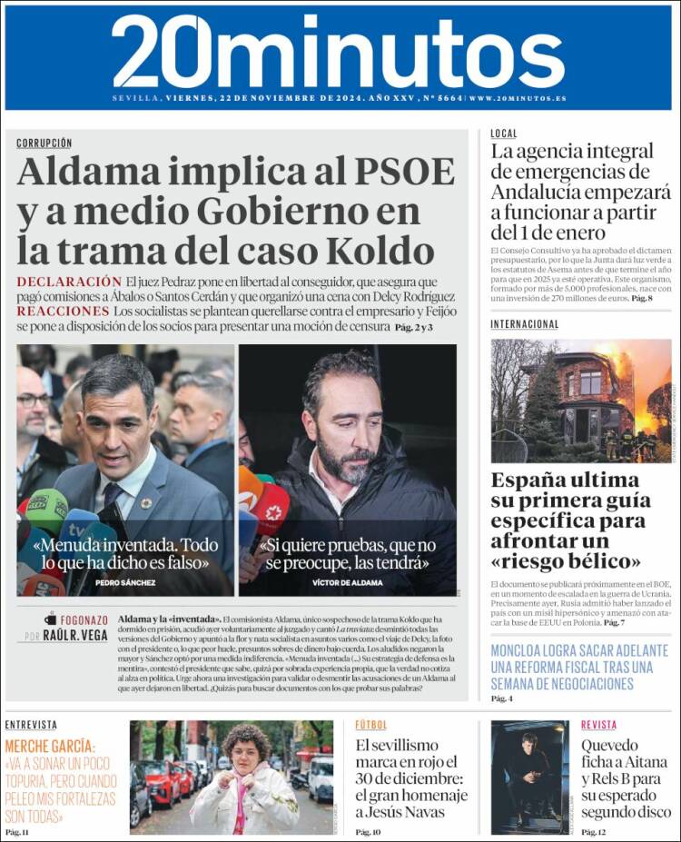 Portada de 20 Minutos - Sevilla (España)