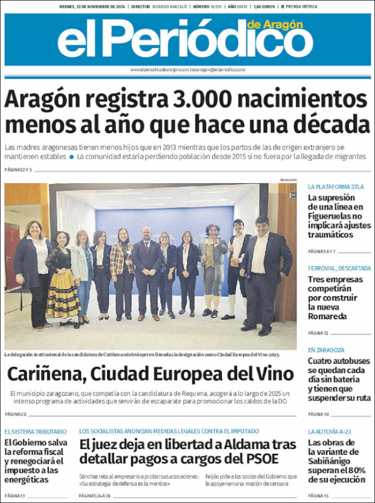 Portada de El Periódico de Aragón (España)