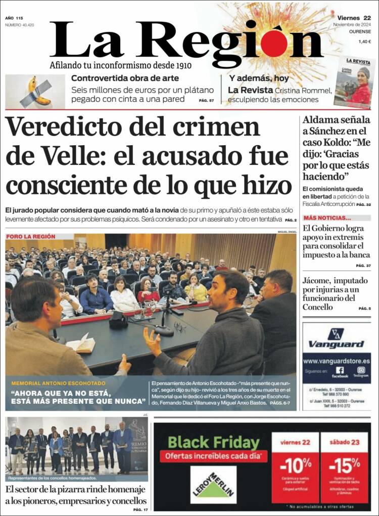 Portada de La Región de Ourense (España)