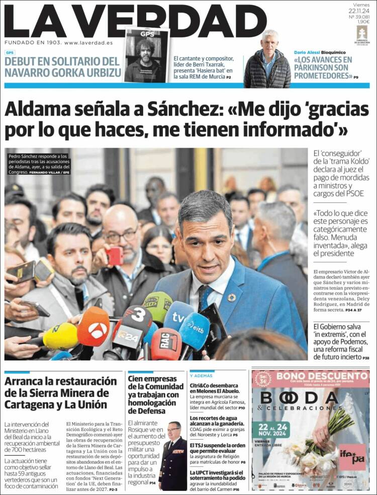 Portada de La Verdad de Murcia (España)