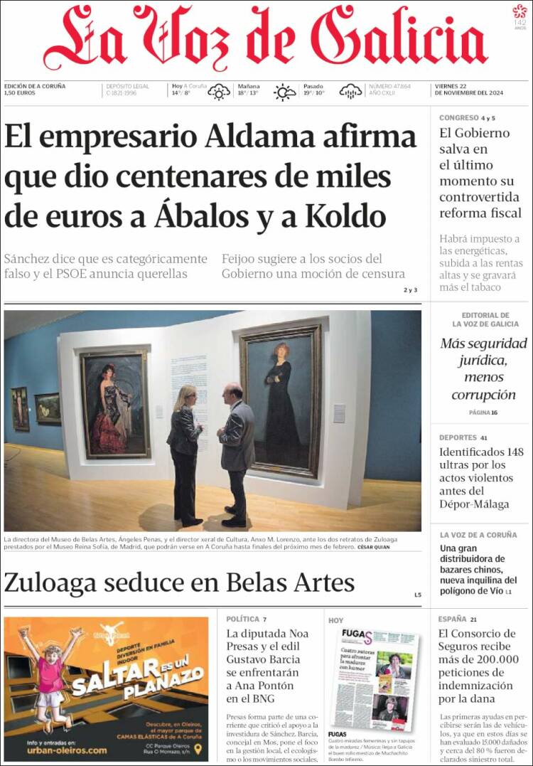 Portada de La Voz de Galicia (España)