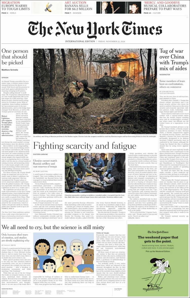 Portada de International New York Times (Europa)