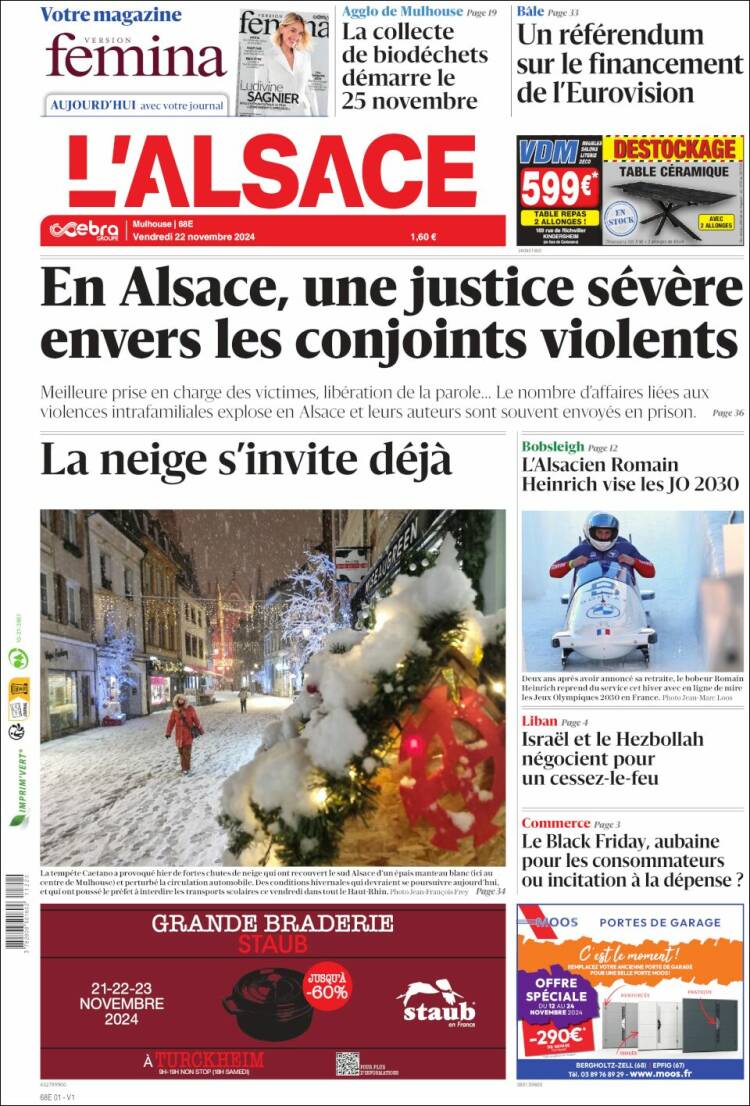 Portada de Journal L'Alsace (Francia)
