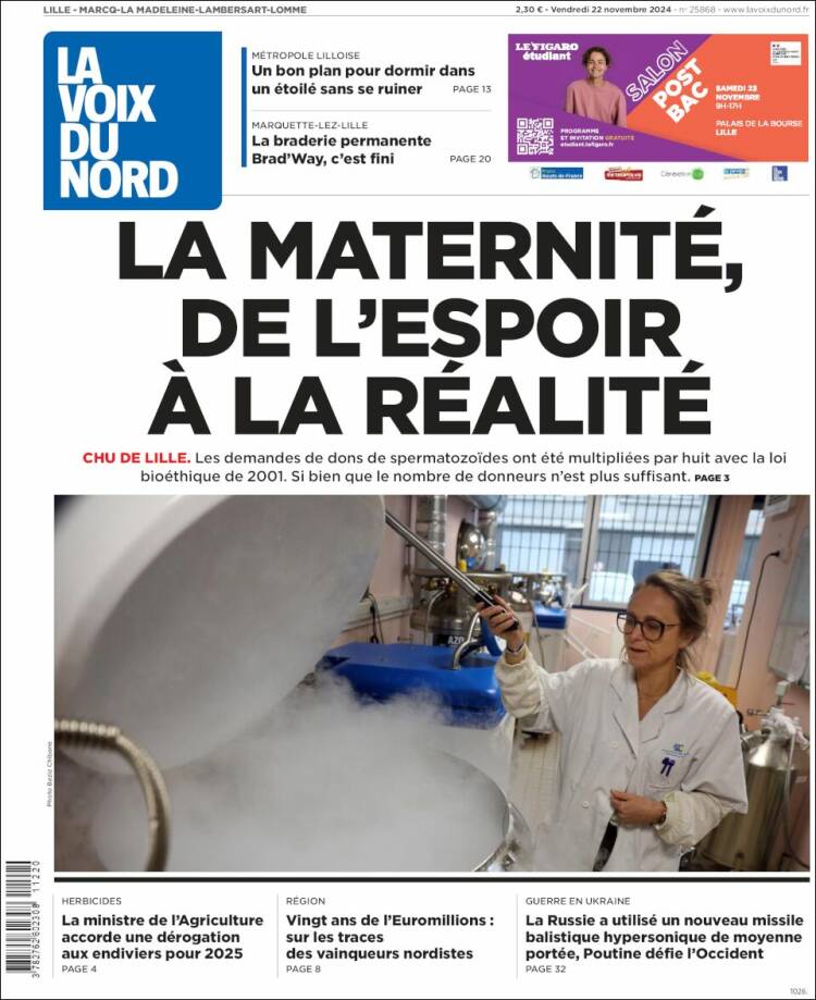 Portada de La Voix du Nord (Francia)
