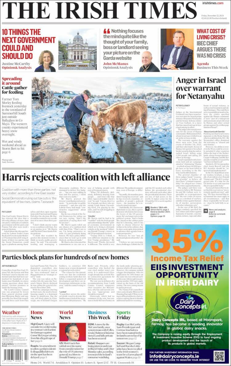 Portada de Irish Times (Irlanda)