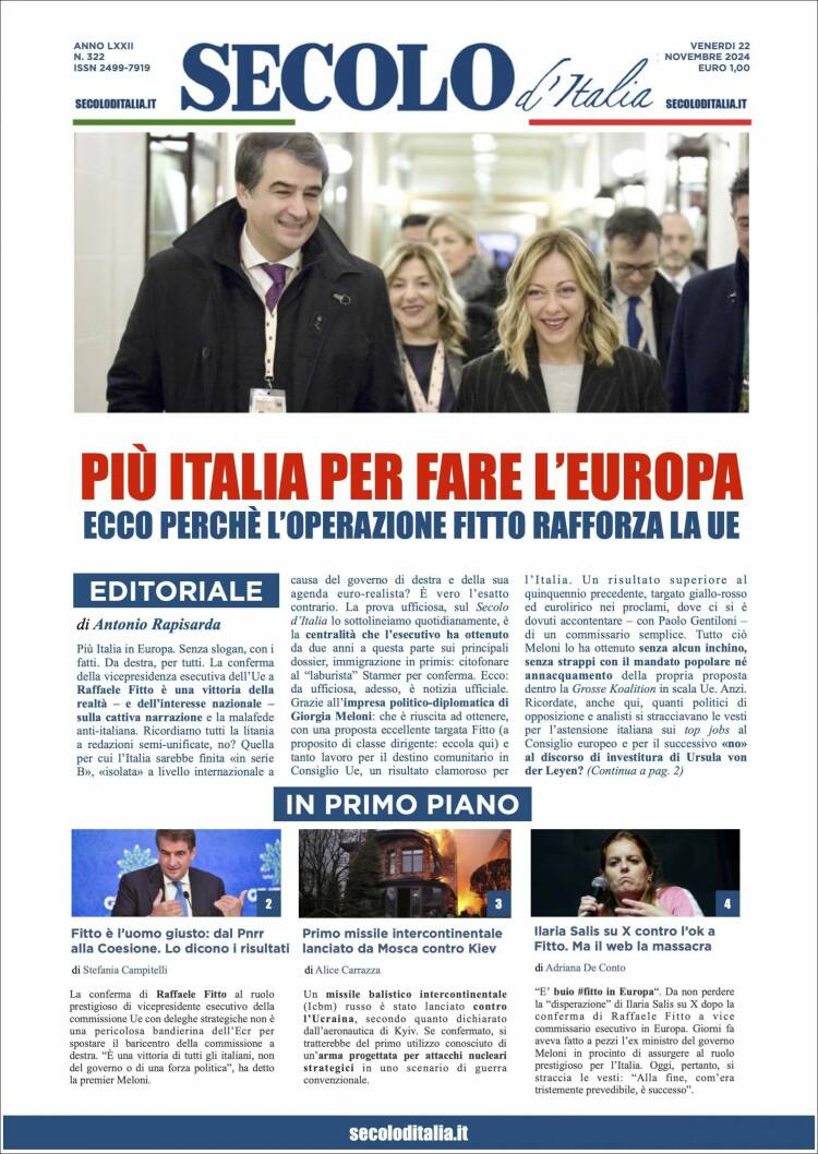 Portada de Secolo d'Italia (Italia)