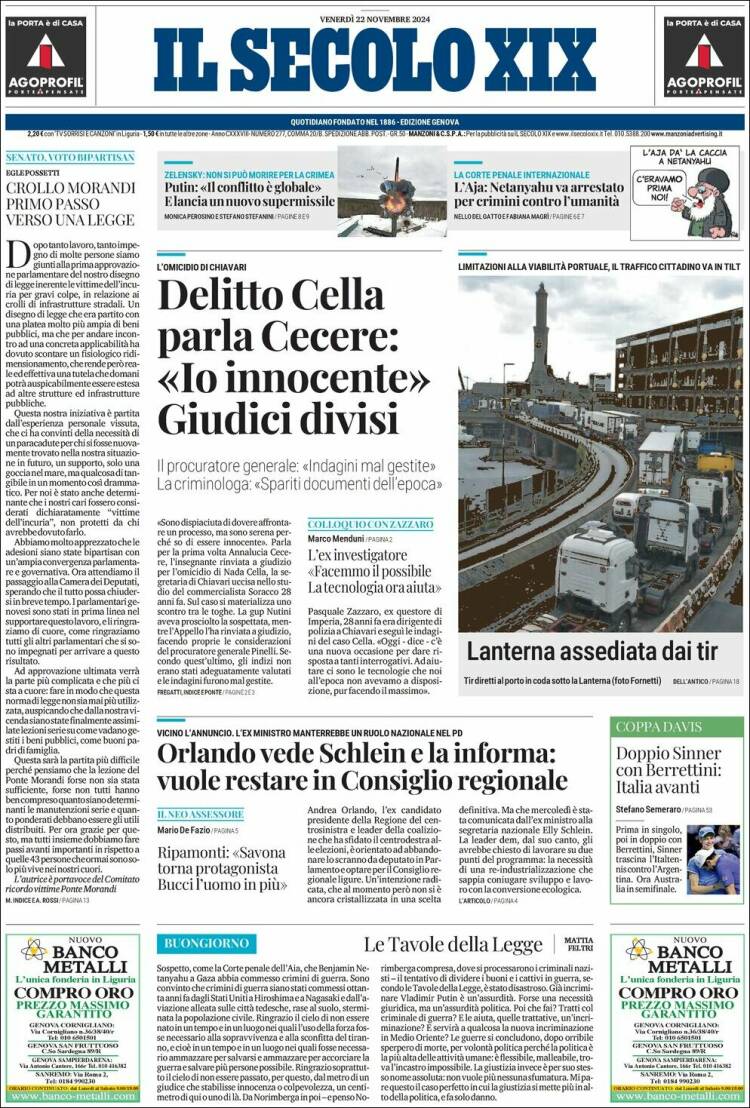 Portada de Il Secolo XIX (Italia)