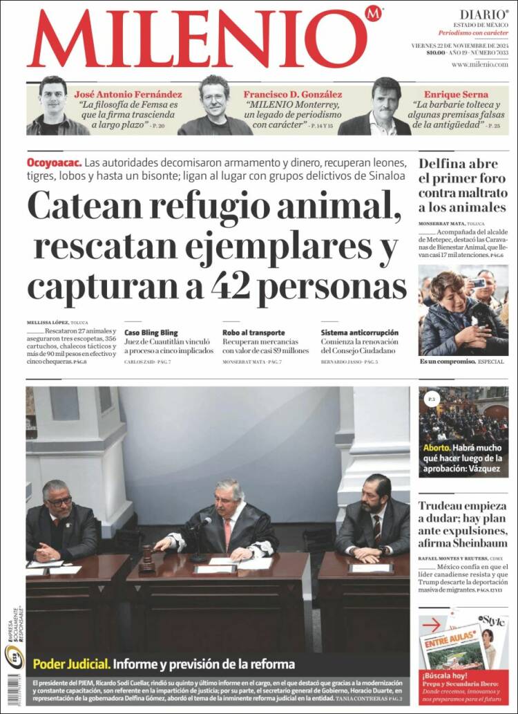 Portada de Milenio - Estado de México (México)