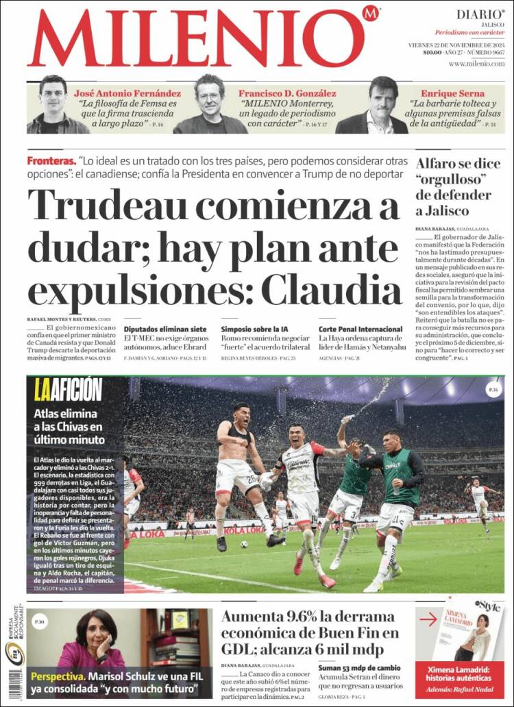 Portada de Milenio - Jalisco (México)