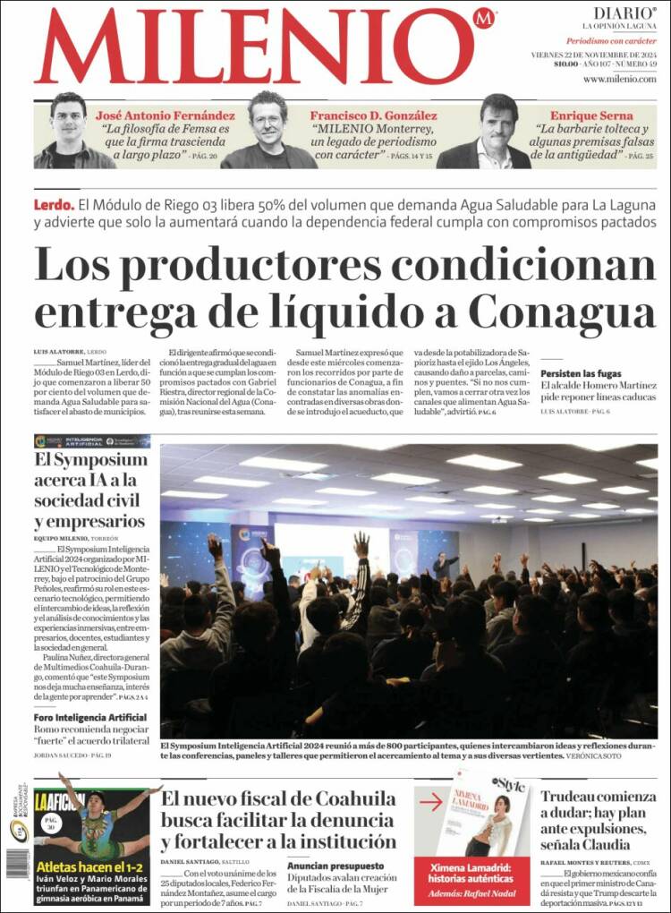 Portada de Milenio - Laguna (México)