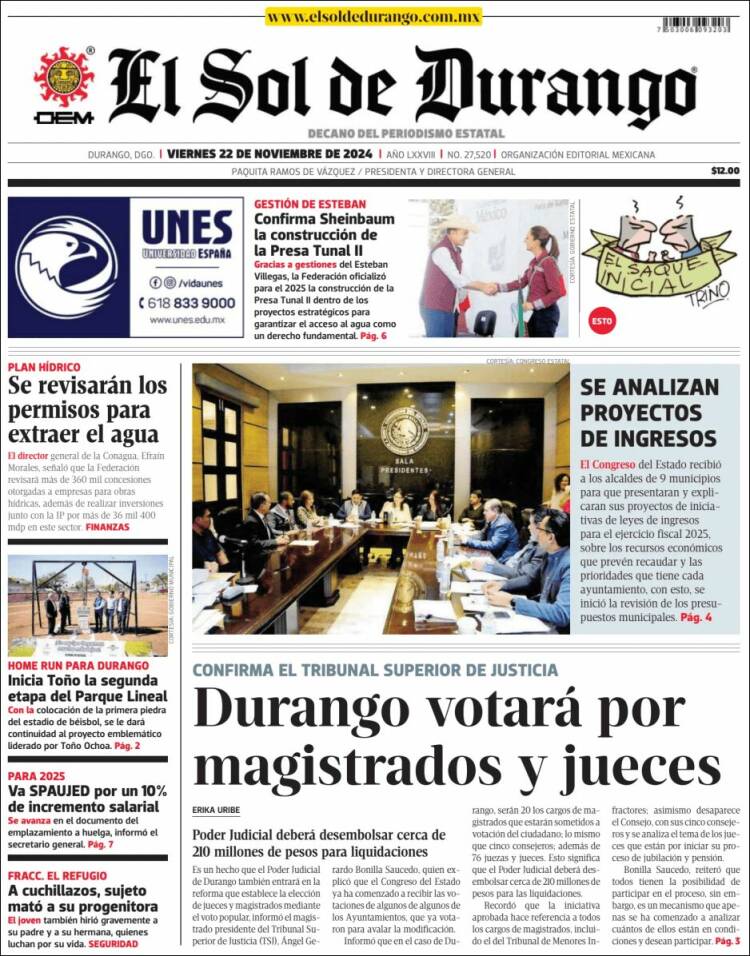 Portada de El Sol de Durango (Mexico)