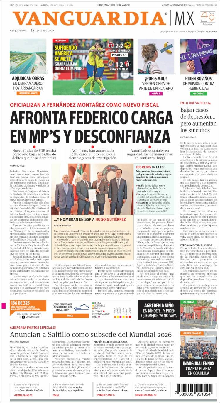 Portada de Vanguardia (Mexico)