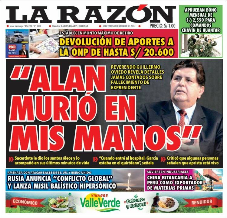 Portada de La Razón (Perú)