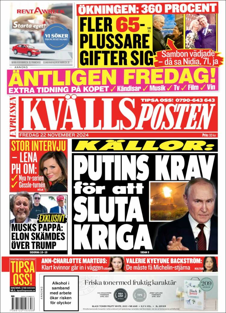 Portada de Kvällsposten (Suecia)